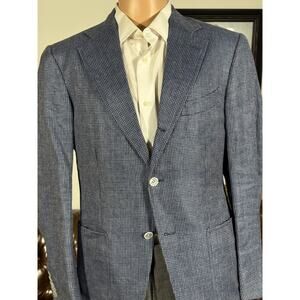 Tom Ford Blue Patterned Hemp Silk Jacket 48C 38S US Notch Lapel Blazer Men's